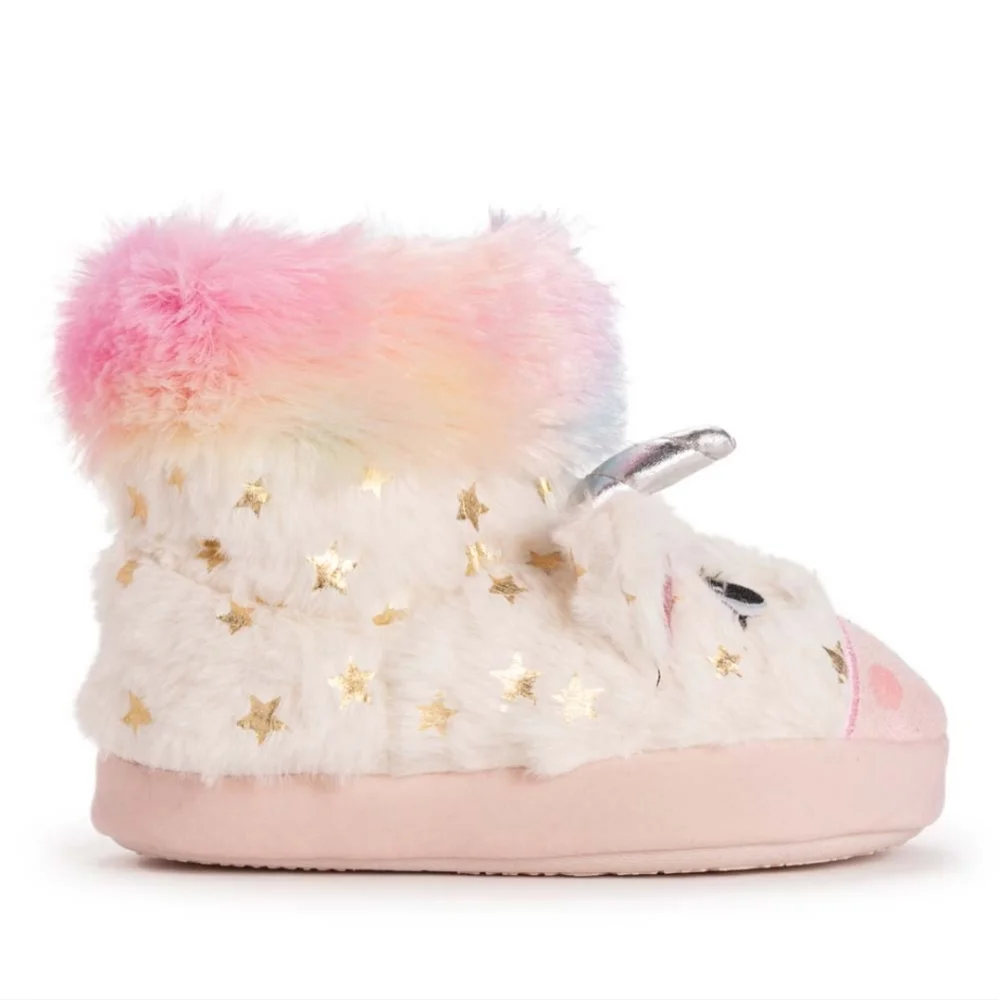 Muk Luks Beige Rainbow Unicorn Slipper Boot, Toddler, Little Girl